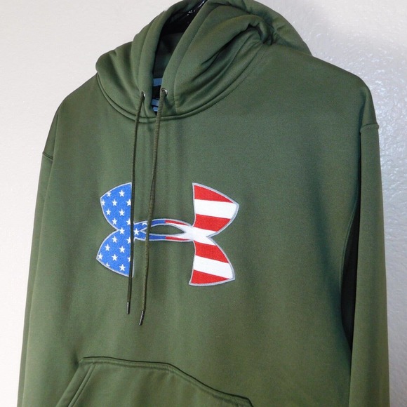 Under Armour Sweatshirt Adult S Hoodie Olive Green USA Protect This House Logo - Picture 3 of 7
